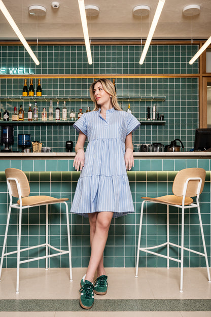 GUILTY - STRIPED MINI DRESS WITH PRINTED QUOTE IN THE BACK "CAN'T TOUCH THIS"